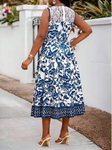 SHEIN Lady  Plus Size Elegant Floral Full Print Batwing Sleeve Dress,Beach Dress Sundress,Holiday Outfits Boho - Blue - View 2