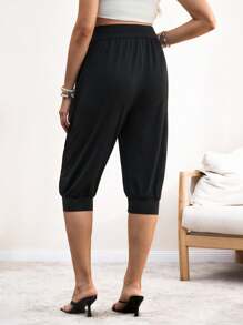 SHEIN Maternity Casual Solid Color High Waist Capri Pants - Black - View 2