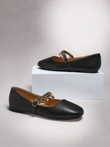 SHUZIA Phải có giày đế vuông PU đen Mary Jane Charm dành cho nữ - Cảm giác sang trọng khi đi làm đến ăn tối - màu đen - Xem 4