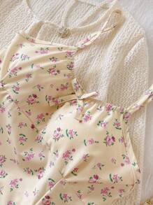 Bộ váy liền thân họa tiết hoa xinh xắn và áo khoác cardigan dài tay khoét lỗ cho bé gái tuổi mới lớn, trang phục du lịch & nghỉ dưỡng thanh lịch, quần áo dễ thương - Màu vàng - Xem 3