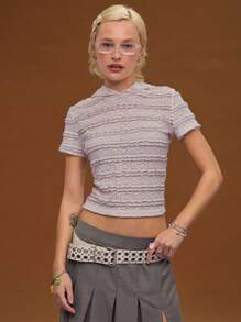 COUREZ Fitted Lace Baby Tee With Hoodie Cute/ Tops Summer Tops Going Out Tops /Street Casual/Leisure Music Festival