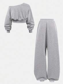 Girlism Teen Girl Casual And Comfortable Light Grey Long Sleeve Sweatshirt & Pants Co-Ord Set In Knitted Fabric, Back To School Clothes, Fall Outfit Winter