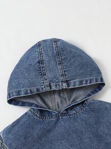 Denimly 青少年男孩野性学院风户外休闲街头风做旧牛仔夹克，带帽和罗纹袖口 - 中等水洗藍 - 查看 4