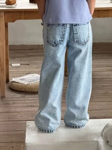 SHEIN Explorewe Denimly Girls Casual Daily Urban Street Cute Graphic Decorative Distressed Design Simple Versatile Jeans - Medium Wash - View 2