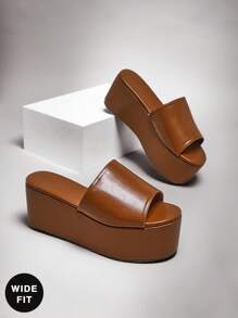 SHUZIA 女式宽版厚底一脚蹬凉鞋 - 棕色 - 查看 4
