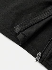 SHEIN Girlism Everyday Casual Black Polyester Stand Collar Jacket For Tween Girls With Regular Long Sleeves Black Zip Up Cropped Jacket Black Jacket Cropped Zip Up Jacket Black Cropped Jacket,In Fall/Winter