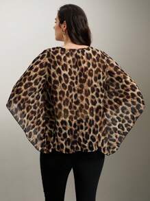 Flouryn Plus Leopard Print Batwing Sleeve Blouse For Summer - Multicolor - View 2