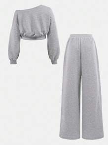 Girlism Teen Girl Casual And Comfortable Light Grey Long Sleeve Sweatshirt & Pants Co-Ord Set In Knitted Fabric, Back To School Clothes, Fall Outfit Winter