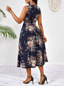 SHEIN Lady Đầm đi nghỉ dài vừa phải không tay cổ chữ V in hoa thanh lịch cho nữ - Nhiều màu - Xem 2