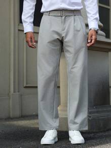 Calvornis 男士商务西装裤可调节腰带扣 - 灰色 - 查看 6