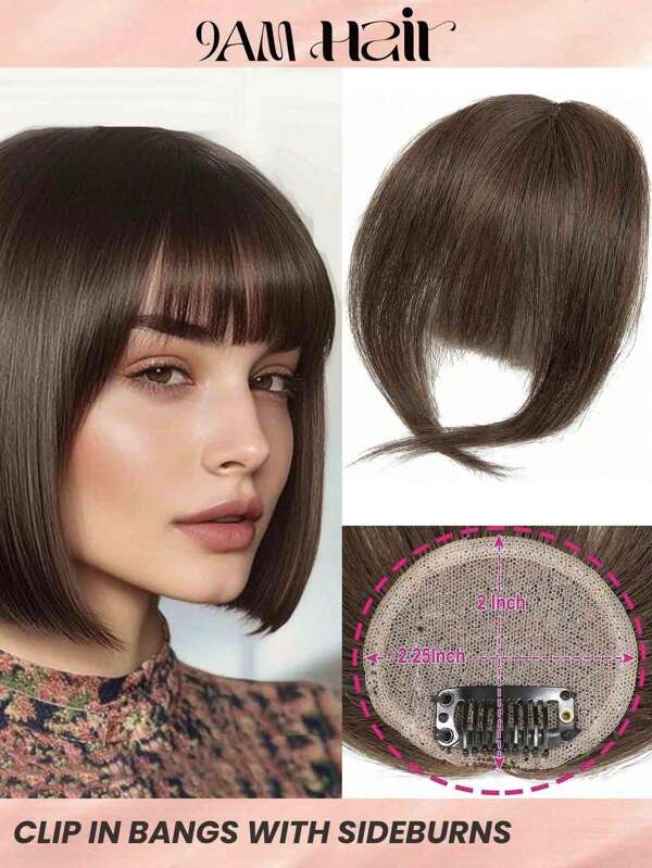 Franja francesa cabelo humano franja de ar com costeletas marrom cor franja clipe em extensões de cabelo iniciante amigável
