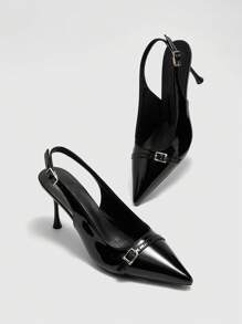 CUCCOO BIZCHIC Women's Pointed Toe Stiletto High Heel Slingback D'Orsay Pumps, All-Match Daily Elegant Office Shoes - Black - View 4