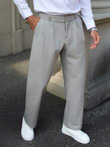 Calvornis 男士商务西装裤可调节腰带扣 - 灰色 - 查看 1