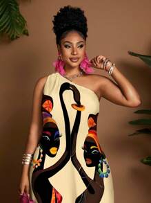 Maweii 大码女式宽松印花图形图案无袖连体裤，休闲别致时尚性感外观 - 彩色 - 查看 5