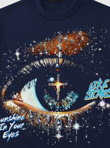 ROMWE MEN Grunge Punk Loose Fit Short Eye Print Graphic Tee For Men - Royal Blue - View 4