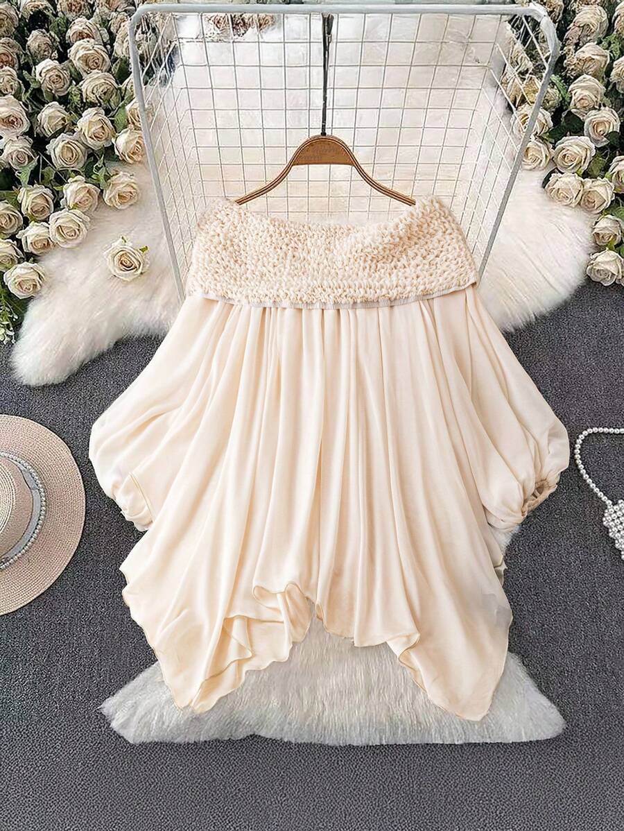 DreamSkyne Plus Size Off Shoulder Elegant Casual Holiday Blouse Fall Cloth For Women - Apricot - View 1