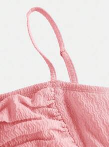 SHEIN Tween 女童纯色褶皱修身腰部优雅吊带背心连衣裙，适合春夏季、午餐等场合 - 淺粉色 - 查看 3