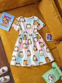 GARFIELD | SHEIN Váy ngắn tay họa tiết hoạt hình và nhuộm màu cho kỳ nghỉ hè dễ thương dành cho bé gái - Nhiều màu - Xem 2