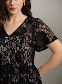 Rometta Váy ren thanh lịch cỡ lớn, trang phục Maxi mùa hè cho nữ - màu đen - Xem 7