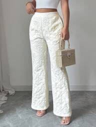 Selianne Pantalones de campana de unicolor elegante de jacquard para mujer