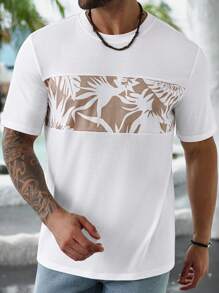Manfinity RSRT 大码男式夏季休闲植物印花拼布T恤