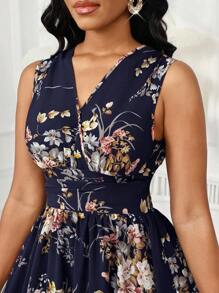 SHEIN Lady Đầm đi nghỉ dài vừa phải không tay cổ chữ V in hoa thanh lịch cho nữ - Nhiều màu - Xem 7