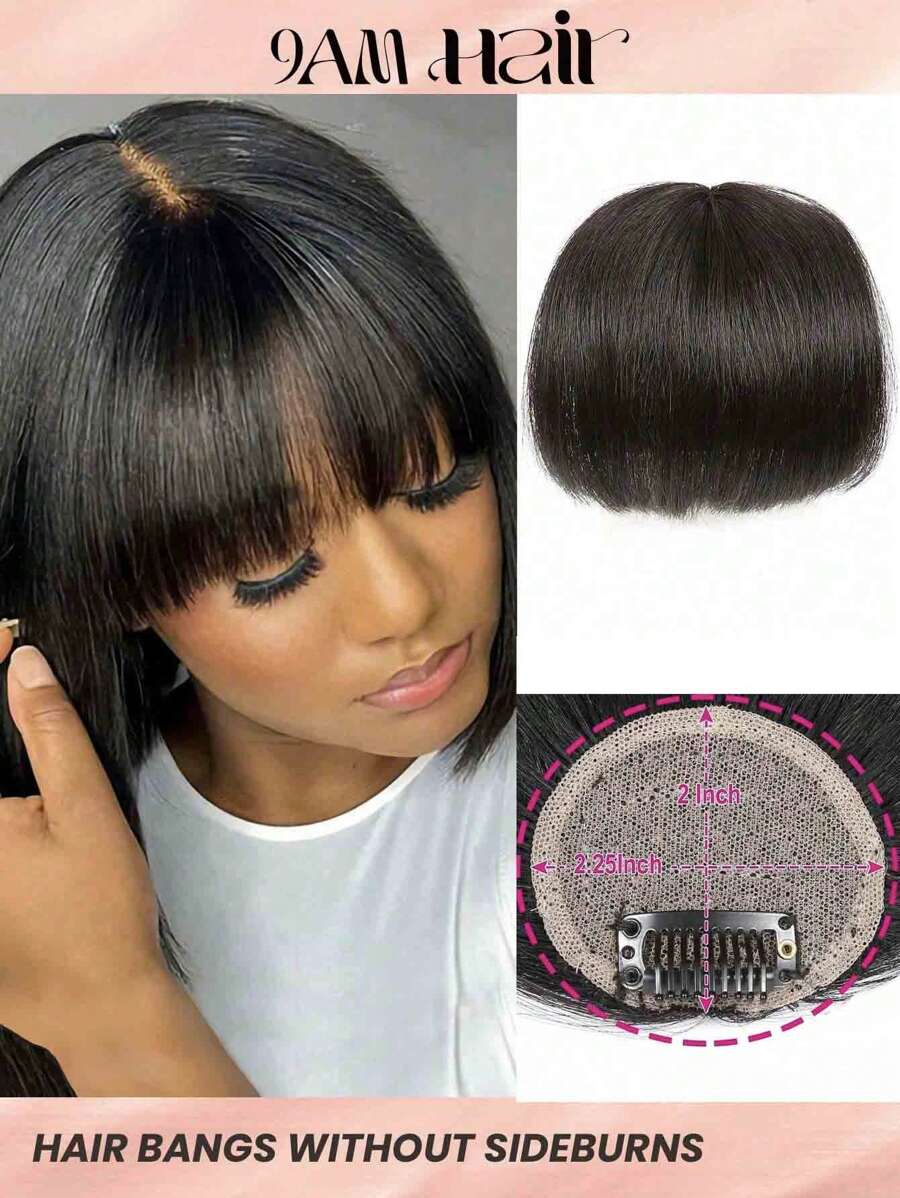 French Bangs Bigger Size Human Hair Air Bangs Natural Color Bangs Clip In Hair Extension Beginner Friendly - Natural Black - View 1