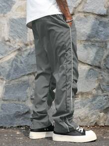 Manfinity EMRG 男士街头学院风裤子 美式复古速干伞兵工装裤 男士夏季Cleanfit曲刀阔腿裤 宽松直筒休闲裤男街头风裤子男运动裤 - 灰色 - 查看 2