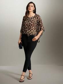 Flouryn Plus Leopard Print Batwing Sleeve Blouse For Summer - Multicolor - View 4
