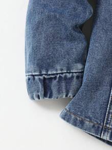 Denimly 青少年男孩野性学院风户外休闲街头风做旧牛仔夹克，带帽和罗纹袖口 - 中等水洗藍 - 查看 5