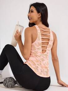 SHEIN Sport Studio Women Camouflage Print Backless Workout Tank Top For Daily Fitness