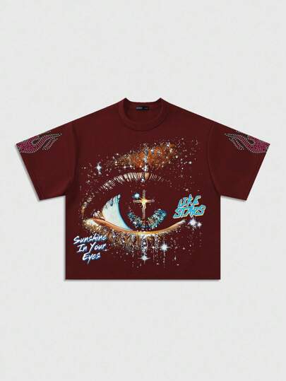 Grunge Punk maglietta grafica a maniche corte con spalle scivolate e vestibilità ampia per uomo