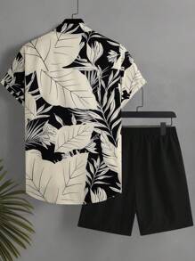 Manfinity KASUA Men's Botanical Print Shirt & Shorts Beach Outfit Men 2 Piece Set Tropical Men Beach Outfit Set Men Hawaii Outfit