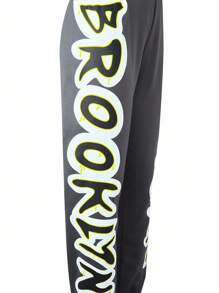 SHEIN 2 件套青少年女孩字母印花落肩连帽衫和运动裤 - 灰色 - 查看 5