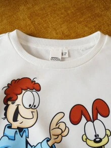 GARFIELD | SHEIN 少女可爱卡通狗图案休闲圆领长袖套头衫，秋冬 - 白色 - 查看 6