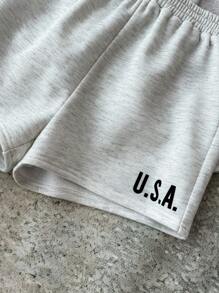 Light Grey Hooded Teen Girls Sweatshirt Co-Ord With Pocket And Casual Shorts Fall Winter