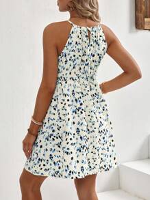 SHEINS 女式腰部荷叶边碎花无袖 V 领细肩带度假派对孕妇装 - 淺藍色 - 查看 2