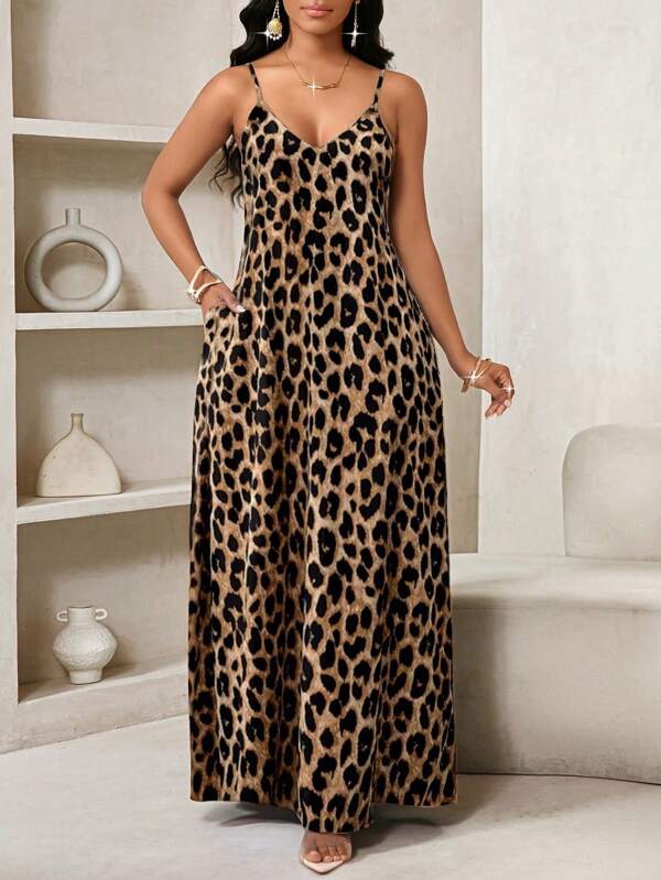 SHEIN Lady Robe maxi imprimé léopard pour femmes, robe boho ample sans dos pour femmes et dames, robe maxi ample pour femmes, robes amples sans bretelles pour anniversaire, événement, vacances, tenues de vacances. Vêtements boho/bohème/boho pour femmes, Top à col ras-du-cou, vêtements africains pour femmes. Robes d'été tropicales pour femmes, nouvelles arrivées, robes de plage, robes de Pâques pour femmes, tenues d'été pour femmes