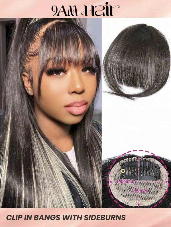 Bigger Size Human Hair Air Bangs With Sideburns Natural Black Color Bangs Clip In Hair Extension Beginner Friendly Real Easy To Go