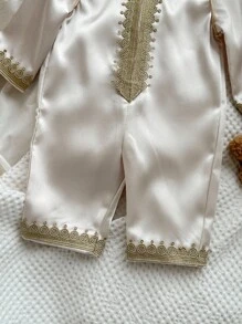 传统编织面料圆领长袖连体裤，带裤子，百搭休闲装，适合男婴和女婴