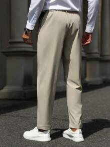 Manfinity Mode 男士简约休闲纯色卷边商务正装裤男百褶裤卡其色正装裤男高腰裤夏季男士裤子 - 卡其色 - 查看 2