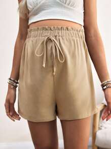 SHEIN Maternity Casual Solid Color Adjustable Waist Shorts, Summer