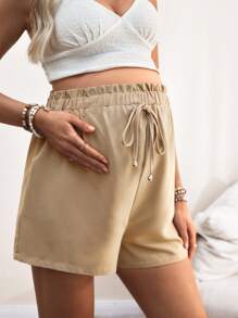 SHEIN Maternity Casual Solid Color Adjustable Waist Shorts, Summer