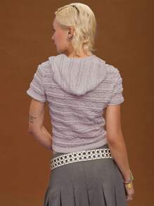 COUREZ Fitted Lace Baby Tee With Hoodie Cute/ Tops Summer Tops Going Out Tops /Street Casual/Leisure Music Festival