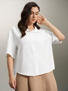 Flouryn Camicia casual leggera con collo alto e maniche corte, ideale per l'ufficio, disponibile anche in taglie comode - Bianco - Visualizzare 5