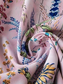 SHEIN Holidaya 女式优雅休闲系腰细肩带长款印花连衣裙 - 粉色 - 查看 4