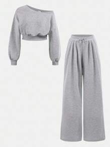 Girlism Teen Girl Casual And Comfortable Light Grey Long Sleeve Sweatshirt & Pants Co-Ord Set In Knitted Fabric, Back To School Clothes, Fall Outfit Winter