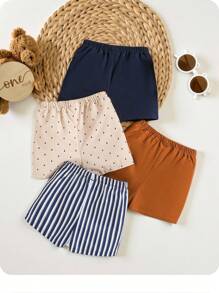 Baby Boy Baby Girl Colorful Vertical Striped Sailboat Pattern Solid Color Elastic Waist Casual Shorts 4pcs Set - Multicolor - View 4