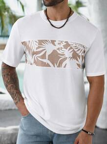 Manfinity RSRT 大码男式夏季休闲植物印花拼布T恤