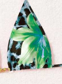 SHEIN Swim 2件套斑马条纹V领比基尼泳装套装 - 彩色 - 查看 3